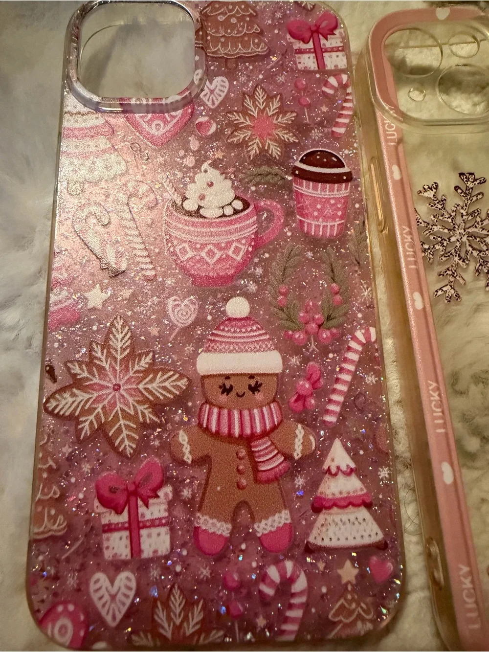 SHEIN Pink Holiday Gingerbread & Reindeer iPhone 15 plus  Case Trio - Picture 3 of 4